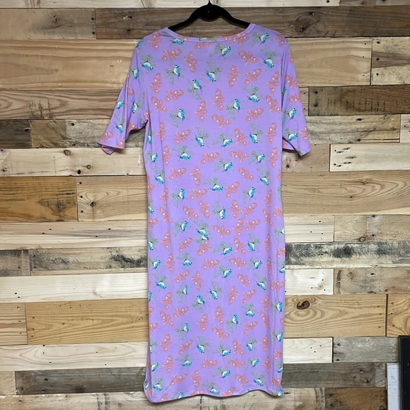 LuLaRoe size XL Lavender with Floral and Blue Jays Julia Soft Fitted Midi Dress - Picture 6 of 6